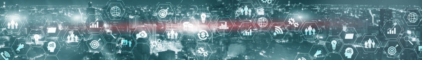 Website banner city skyline business finance technology concept.