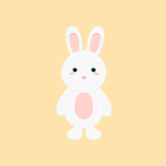 This is a cute cartoon bunny on a light background. Illustration in flat style.