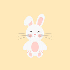 This is a cute cartoon bunny on a light background. Illustration in flat style.