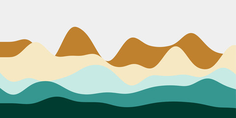 Abstract brown blue green hills background. Colorful waves modern vector illustration.