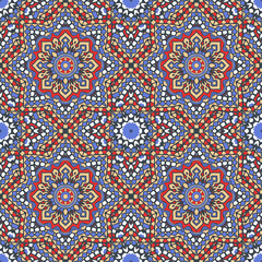 Seamless ornamental oriental pattern with mandala. Laced decorative background with floral and geometric ornament.