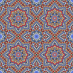 Seamless ornamental oriental pattern with mandala. Laced decorative background with floral and geometric ornament.