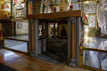 The interior of the Church of the Holy Sepulchre in Christian quarter in the old city of Jerusalem, Israel