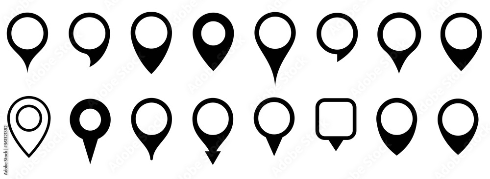 Poster Map marker pointer icon set . Marker map icons symbol. Pointer map. GPS location.Black map markers collection design.Vector