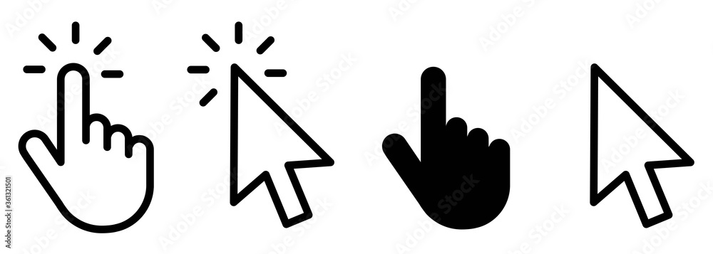 Poster Hand clicking icon collection.Pointer click icon. Hand icon design.Set of Hand Cursor icons click and Cursor icons click. Click cursor icon.