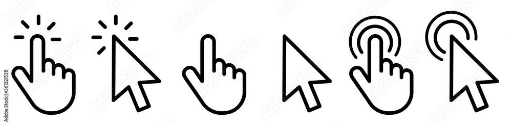 Poster Hand clicking icon collection.Pointer click icon. Hand icon design.Set of Hand Cursor icons click and Cursor icons click. Click cursor icon.