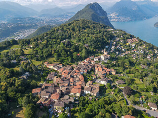 Fototapeta na wymiar Arial view at the village of Carona near Lugano in Switzerland