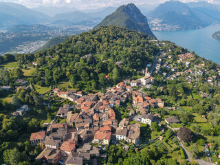 Fototapeta premium Arial view at the village of Carona near Lugano in Switzerland