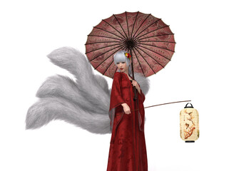 3D Render :  The portrait of female nine tailed fox
