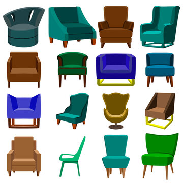 A large set of images of armchairs. A set for different purposes in design, interior and other.