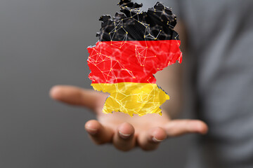 map of Germany. Wire frame 3D mesh polygonal network line, design.