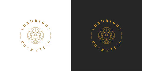 Lion head line symbol vector logo emblem design template illustration simple minimal linear style