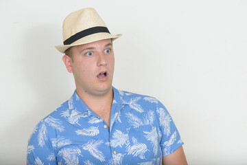 Portrait of tourist man with blond hair