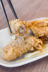 Fried shrimp roll - Taiwanese food cuisine in Tainan, Taiwan restaurant, close up, lifestyle.