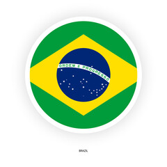 Brazil circle flag icon with shadow on white background. Brazil  button icon with white border isolated white background.