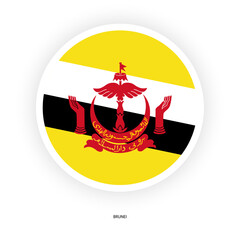 Brunei circle flag icon with shadow on white background. Brunei button icon with white border isolated white background.