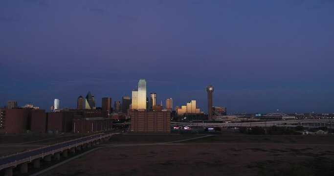  Dallas Skyline Drone at sunset