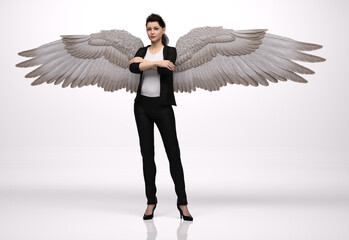 3D Render : The portrait of female angel standing in the studio