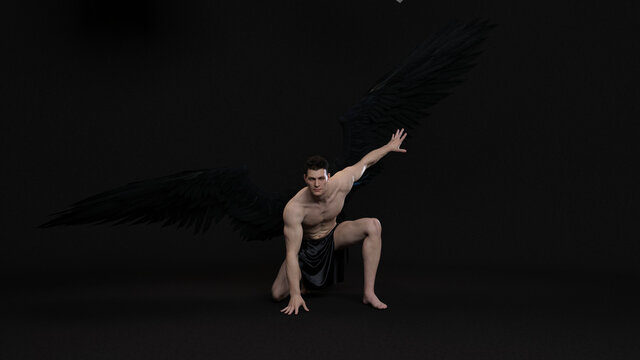 3D Render : The portrait of male angel  in the studio 