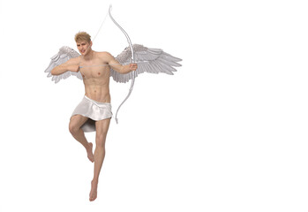 3D Render : The portrait of Cupid character with a bow and arrow in his hands
