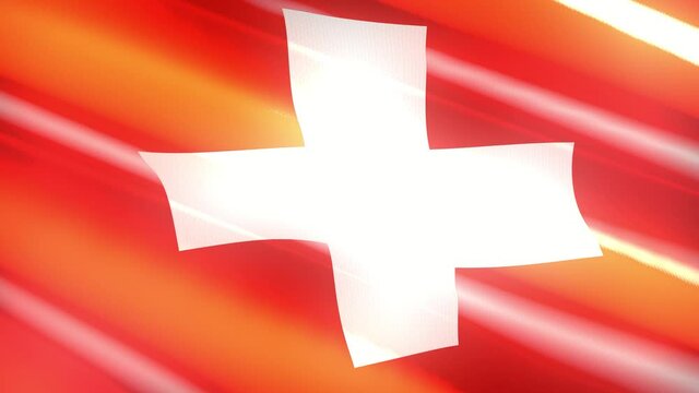60FPS shiny holiday Switzerland flag colored in red, white waving, 3d 4k UHD seamless looping animation
