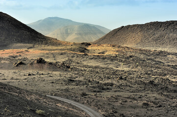 volcanic valley at Timanfaya National Park, Lanzarote Island, Canary Islands, Spain
