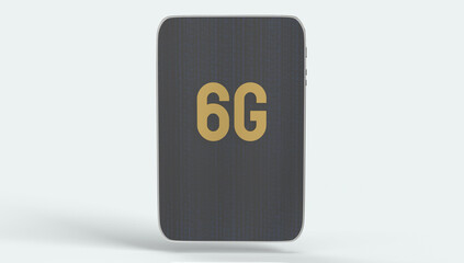 6g gold colour on screen tablet 3d rendering on white back ground