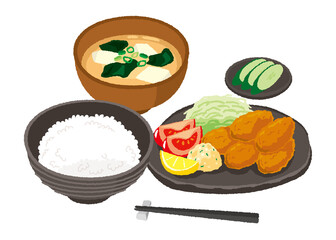 カキフライ定食のイラスト