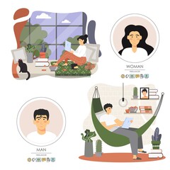 Freelance worker set, vector flat style design illustration