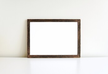 Rustic, vintage picture or photo frame mockup, horizontal wooden sign, blank landscape frame...