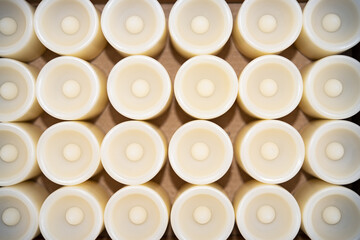 A close up from above of electronic candles in a box