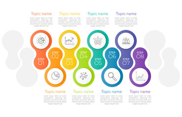 Minimal infographic Timeline template can be used for workflow layout, diagram, number options, web design. Infographic business concept with 8 option, parts, steps or processes. Abstract background.
