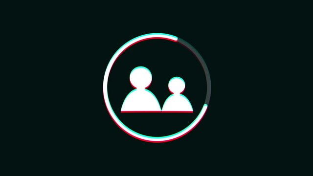 User Profile Account Icon With Technology Glitch Fx/ 4k animation of an abstract technology social media user account and forum community icon with glitch textures and digital artefacts and noise effe