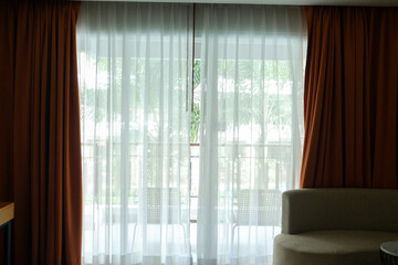 Fototapeta na wymiar Curtains window Luxury bedroom decoration