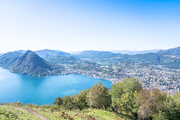 Fototapeta na wymiar Panorama of Lake Lugano, Switzerland