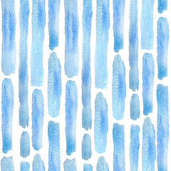 seamless watercolor hand drawn trendy pattern with modern contemporary geometric shapes. Vertical stripes minimalism. Electric blue Turquoise navy colors. Loose elements, sea holdilay summer design.