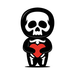 Cute skull mascot design illustration with love and romance theme