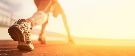 Foto op Plexiglas Athlete runner run on start at treadmill © Glebstock