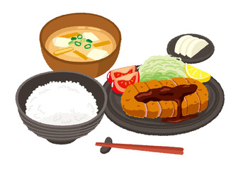 トンカツ定食のイラスト