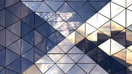 Abstract isometric prism with the reflection of the sky, Kaleidoscope reflection of the sky.