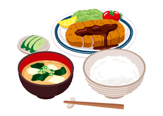 トンカツ定食のイラスト