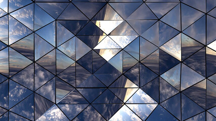 Abstract isometric prism with the reflection of the sky, Kaleidoscope reflection of the sky.