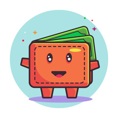 Cute Wallet Money Cartoon Vector Icon Illustration. Business And Finance Icon Concept Isolated Premium Vector