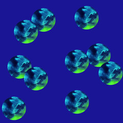 Confetti, bubbles - cover, background, seamless pattern. Watercolor dots (circles) isolated on blue background (90's style). Design for backgrounds, wallpapers, covers and packaging, wrapping paper.