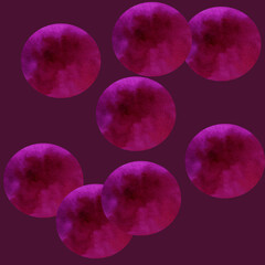 Confetti, bubbles - cover, background, seamless pattern. Watercolor dots (circles) isolated on violet background (90's style). Design for backgrounds, wallpapers, covers and packaging, wrapping paper.