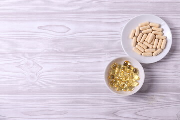 different dietary supplement pills and omega three capsules