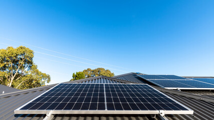 New solar panels installed in landscape position on house roof in South Australia