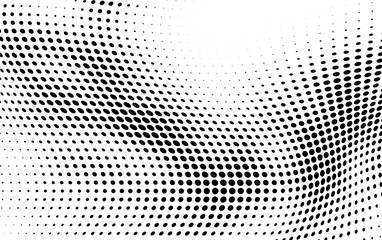 Chaotic abstract hafton background. Waves of black dots on white