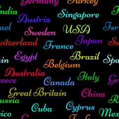 Seamless pattern with name countries of the world. Creative background