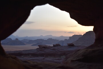 Sunset From A Cave In Saudi Arabian Mountains